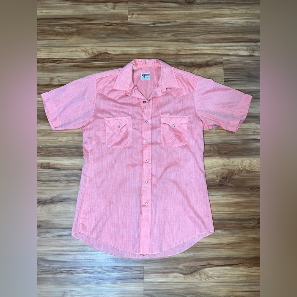 Tem Tex Men's Coral Pearl Snap Button Down Shirt